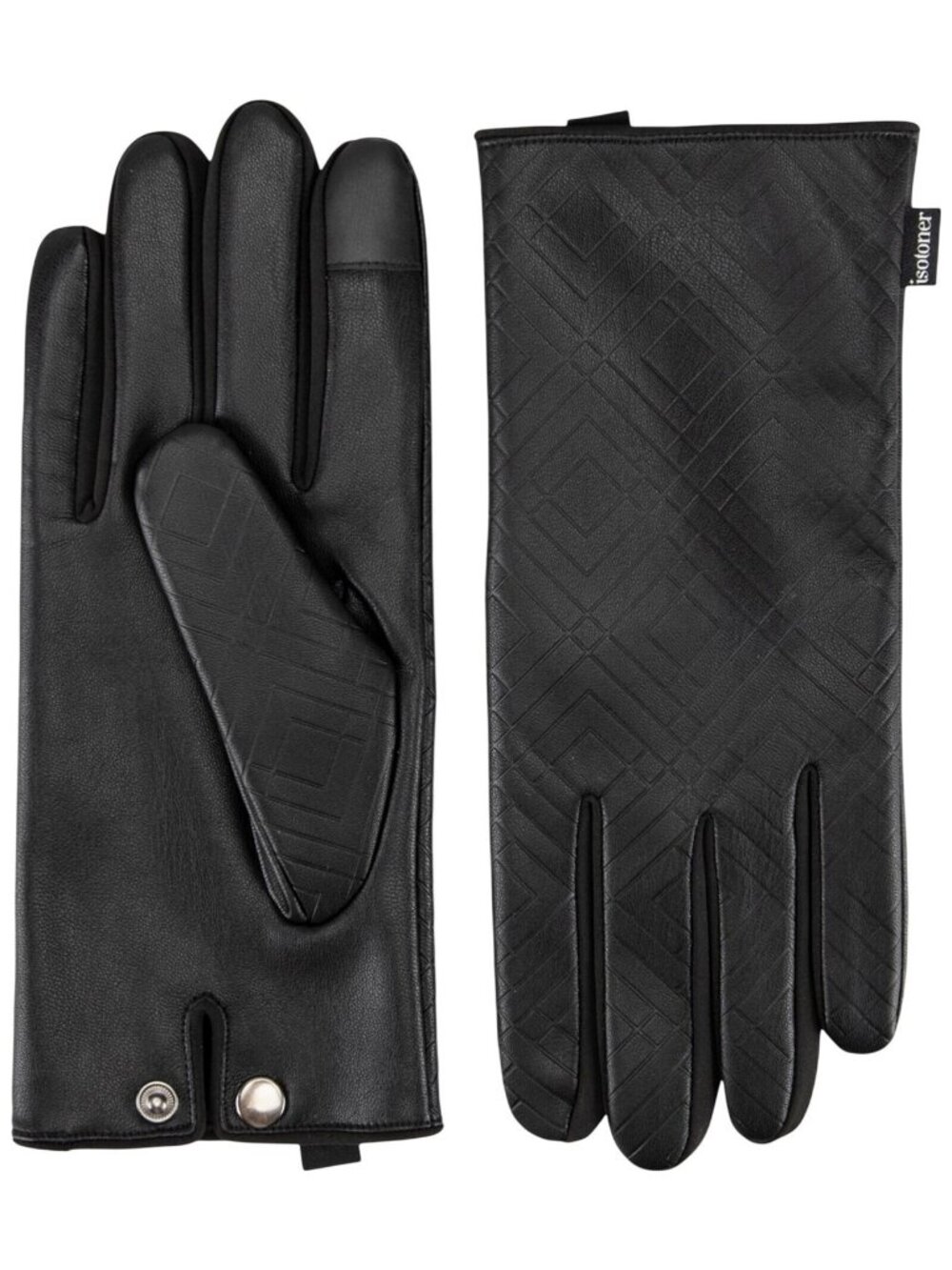 NWT Isotoner Signature Womens Gem SmarTouch Faux-Leather Gloves Lined Black S/M